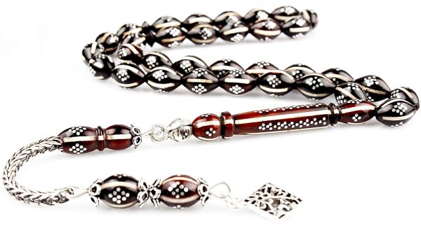 BEYZİ KESİM 925 AYAR GÜMÜŞ PÜSKÜLLÜ MİNELİ KUKA AĞAÇ TESBİH